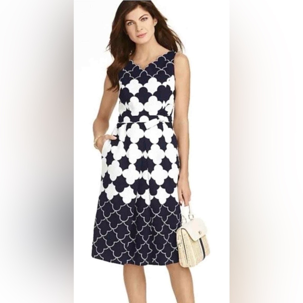Talbots Elegant Navy and White Women's Dress